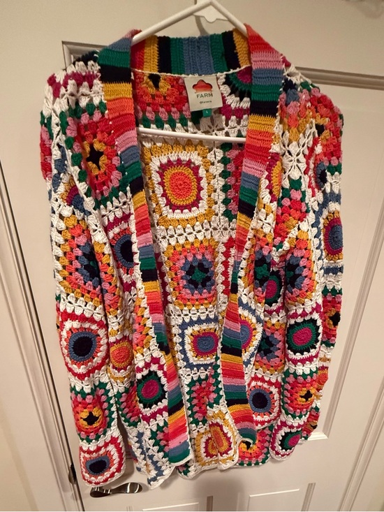 FARM Rio Sweaters - Farm Rio Multicolor Crochet Cardigan Sweater Size Large